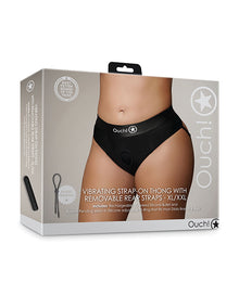  Shots Ouch Vibrating Strap On Thong w/Removable Rear Straps - Black XL/XXL