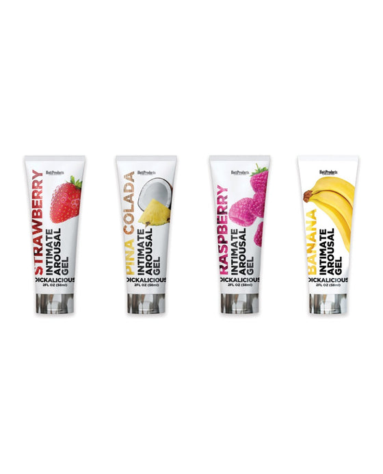 Dickalicious Penis Arousal Gel - 2 oz Tube Asst. Flavors Display of 24