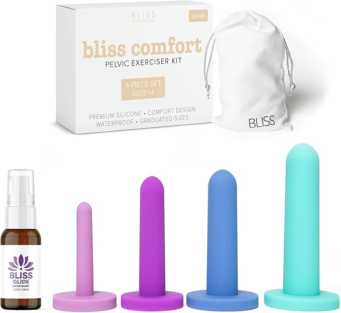 LS Comfort Silicone Pelvic Floor Trainer Kit –Soft & Flexible Design for Gentle Progression – Includes Bonus Bliss Glide ($8 Value) (4 Piece Set-Small)