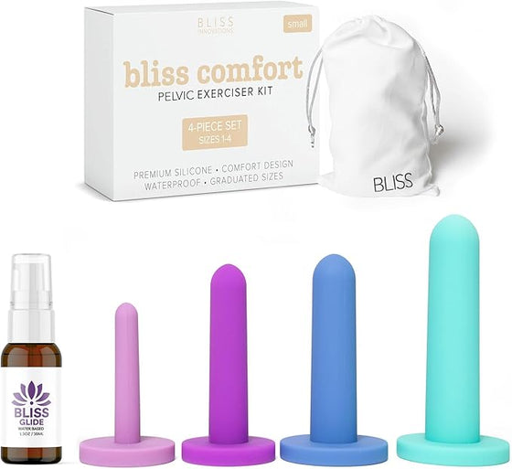 Bliss Comfort Silicone Pelvic Floor Trainer Kit –Soft & Flexible Design for Gentle Progression – Includes Bonus Bliss Glide ($8 Value) (4 Piece Set-Small)