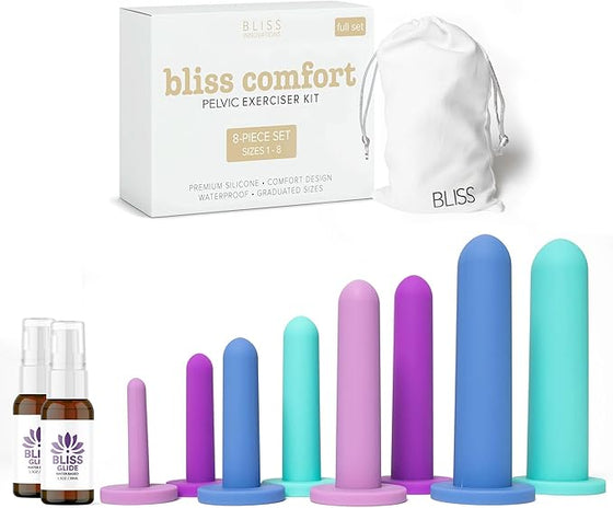Bliss Innovations Comfort 8-Piece Silicone Wellness Set – Full Progression Kit for Pelvic Support & Flexibility – Soft, Body-Safe Design – Sizes 1–8 - Discreet Storage + 2 Glide Bottles – $16 Value