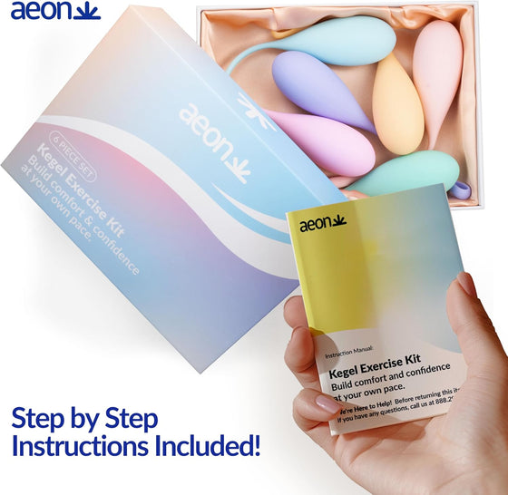 AEON Kegel Exercise Balls Set – 6 Progressive Silicone Pelvic Floor Trainers. Body-Safe, Soft & Flexible. Includes Discreet Storage Pouch & AEON Personal Glide Bottle - $8 Value – Beginner to Advanced