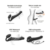 Strap-On-Me Rechargeable Remote-Controlled Silicone Vibrating Bendable Strap-On Black L