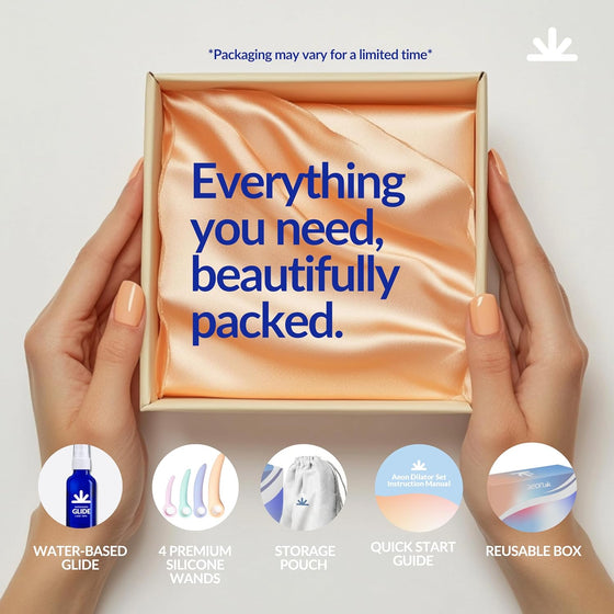 AEON Gentle Touch Premium Silicone 4-Piece Curved Set for Pelvic Floor Wellness & Flexibility – Soft, Body-Safe Design – Includes Glide Moisturizer ($8 Value) & Elegant Storage Bag