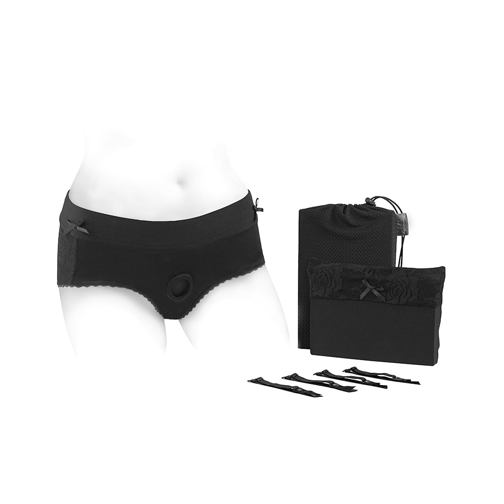 SpareParts Bella Cleavage Booty Short Harness Black Size M