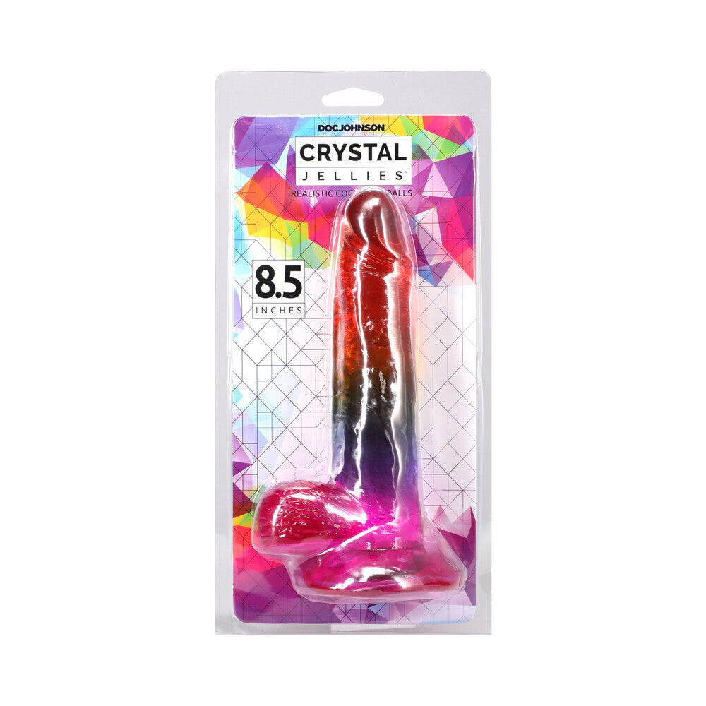 Crystal Jellies 8.5 in. Realistic Cock with Balls Rainbow