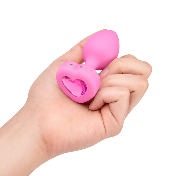 B-Vibe Vibrating Heart Plug Small/Medium - Pink Topaz