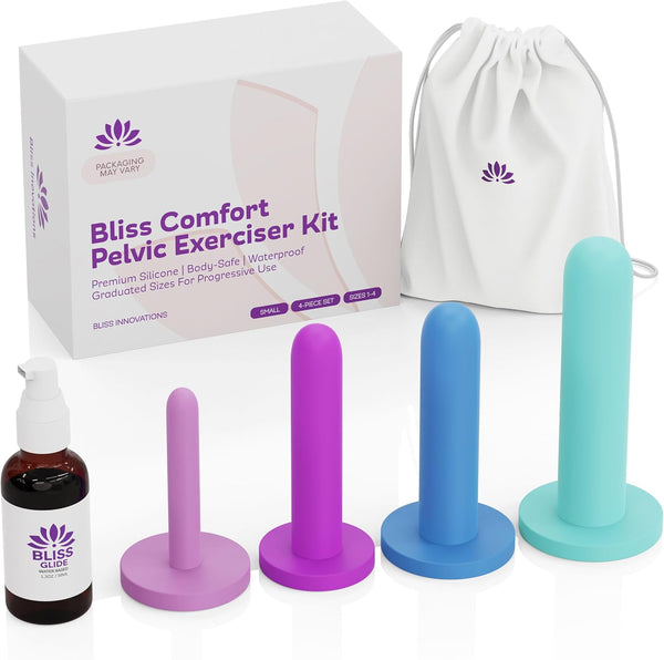 LS Comfort Silicone Pelvic Floor Trainer Kit - Small 1-4 – Soft & Flexible Design for Gentle Progression – Includes Bonus Bliss Glide ($8 Value) (4 Piece Set-Small)