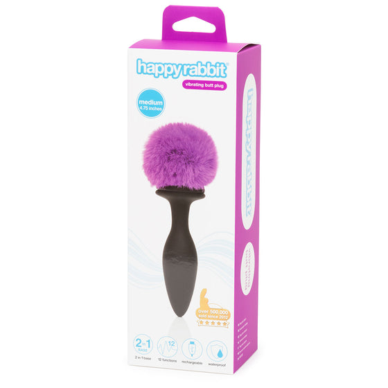 Happy Rabbit Butt Plug Black-Purple Tail  Medium Rechargeable