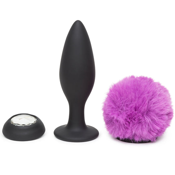 Happy Rabbit Butt Plug Black-Purple Tail  Large Rechargeable