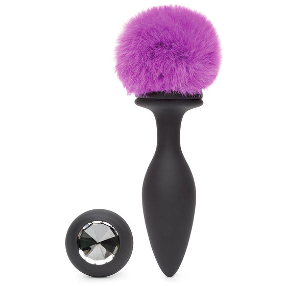 Happy Rabbit Butt Plug Black-Purple Tail  Large Rechargeable
